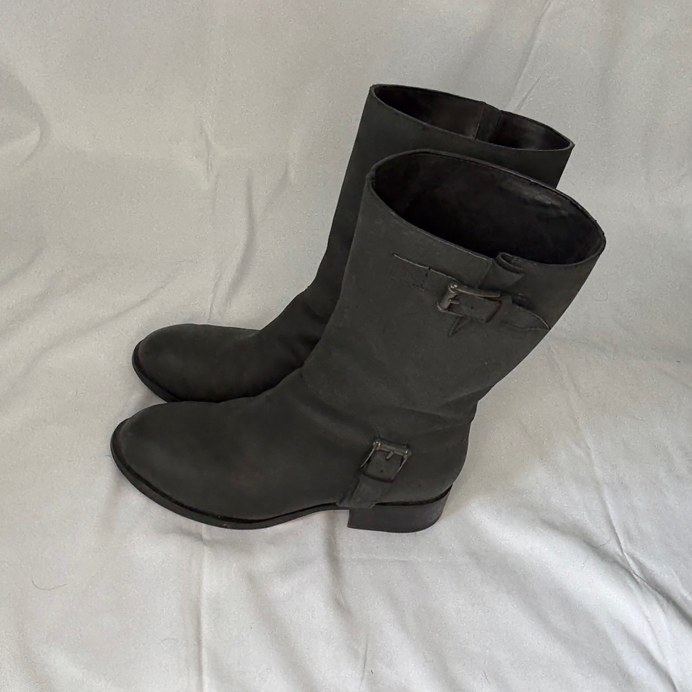 Cole Haan Black Mid-Calf Buckle Heeled Boots